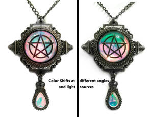 Color-shift Pentacle Inlay Glass Opal Necklace