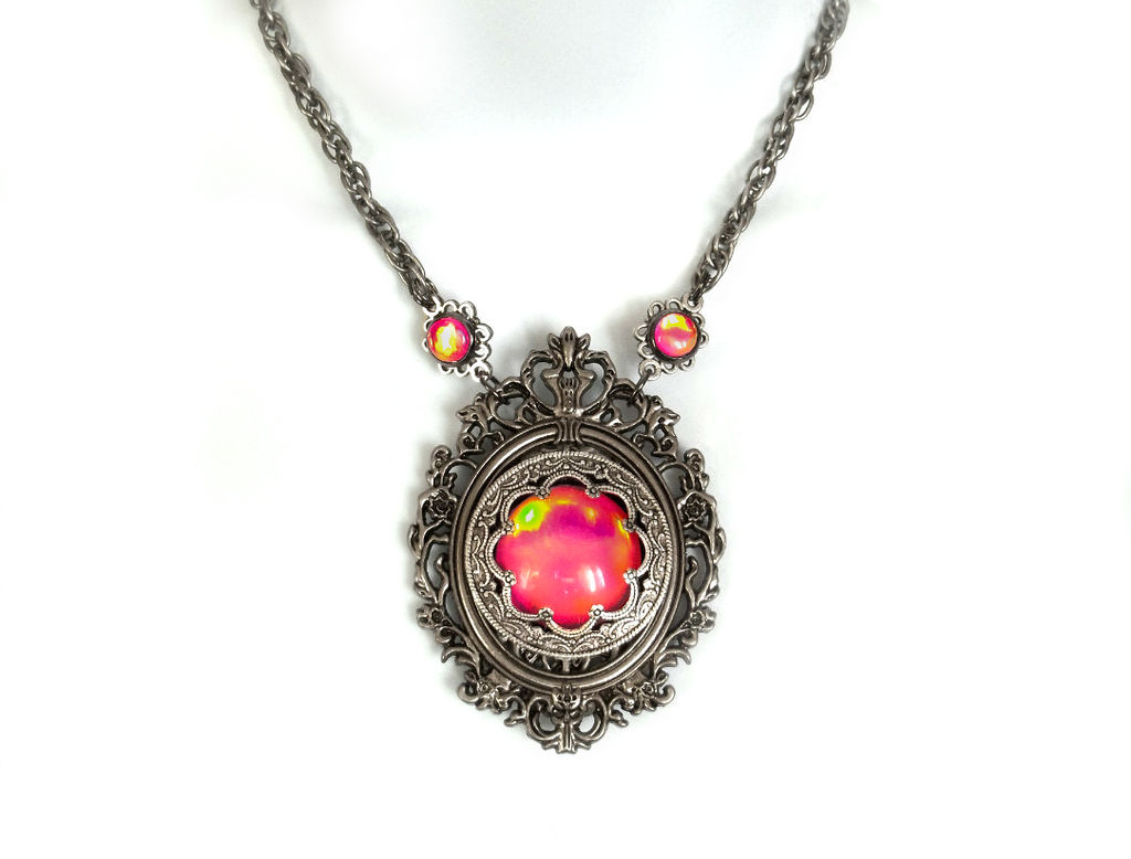 Color-Shift Sunset Glass Filigree Baroque Pendant by HoneyCatJewelry