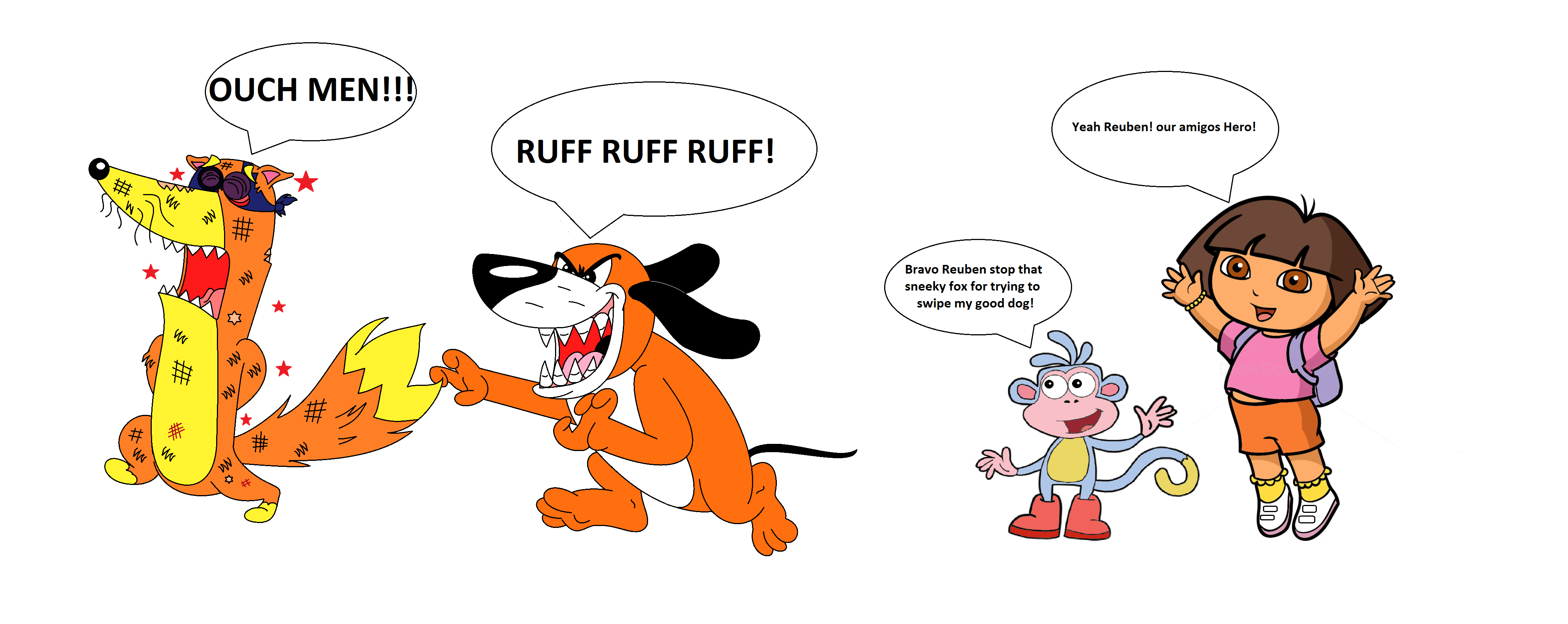 Reuben the Dog beats up Swiper the Fox by reuben20631 on DeviantArt