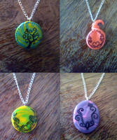 Polymer clay+pen pendant necklaces