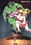 She-Hulk and Captain Marvel Versus Ant-Man by muscle-fan-comics