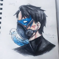 Nightwing in a gas mask