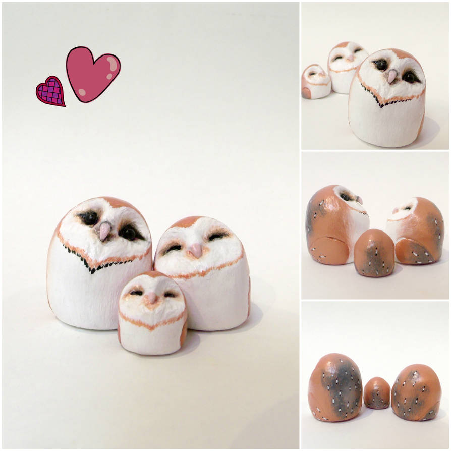 Cuddling owl family- SOLD by MyselfMasked