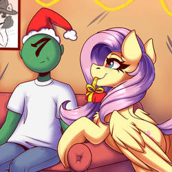 Fluttershy gives a gift to Anon