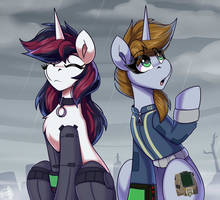 Two mares in the rain
