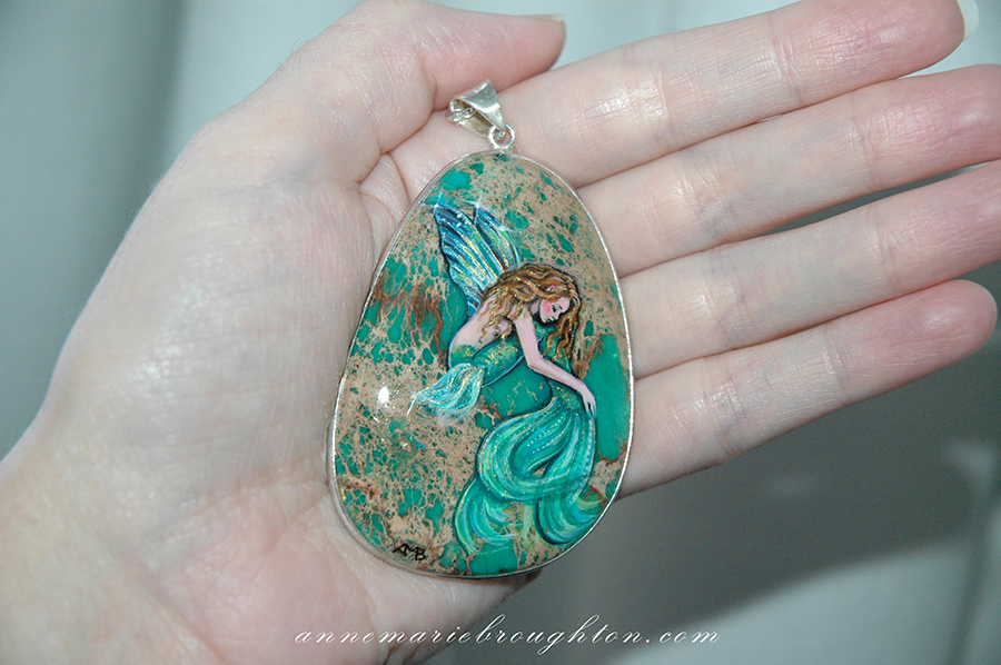 Flying Fish Mermaid Handpainted Pendant