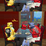 Optimus and Bee food fight