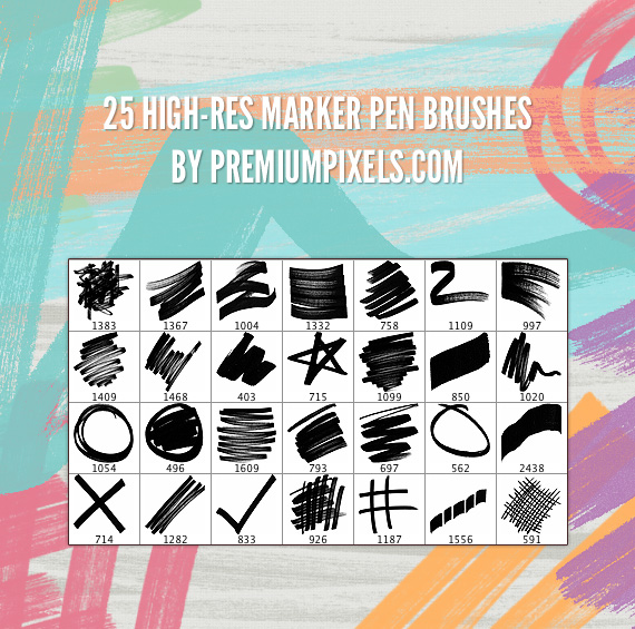 25 High-Res Marker Pen Brushes