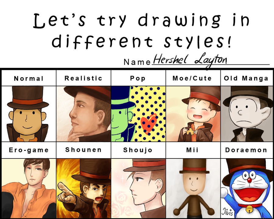 Layton in different styles