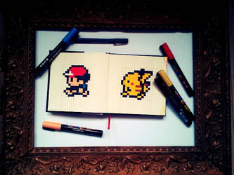 Pixeled Pikatchu and trainer