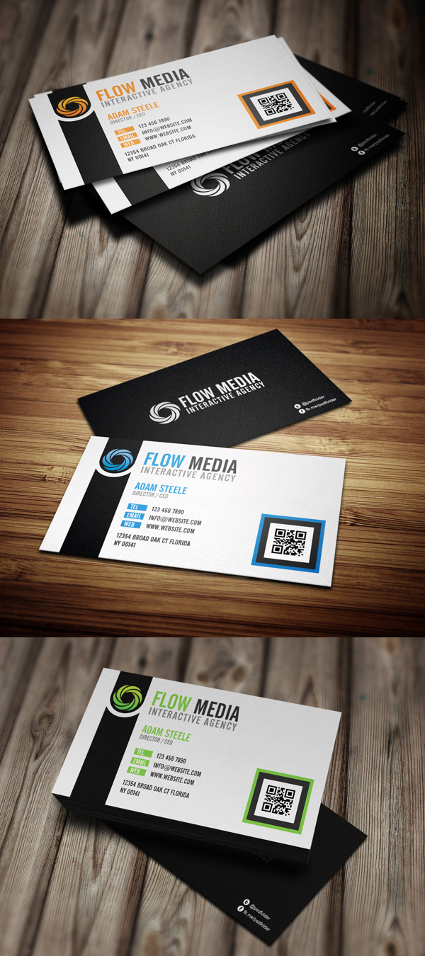 Free PSD: Flow Business Cards in 3 Colors by thearslan