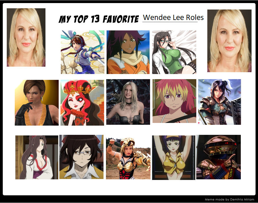 My Top 13 Favorite Wendee Lee Roles by JackSkellington416 on DeviantArt