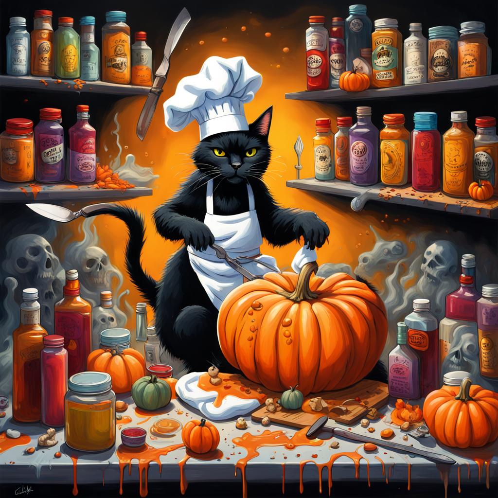 black cat chef art print: boho kitchen cooking poster... Halloween Black Cat Chef by hiker514 on DeviantArt
