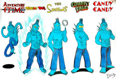 Triton in five different styles of drawing.