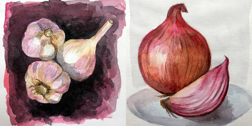 veggies - quick watercolor studies by VictoriaInArts