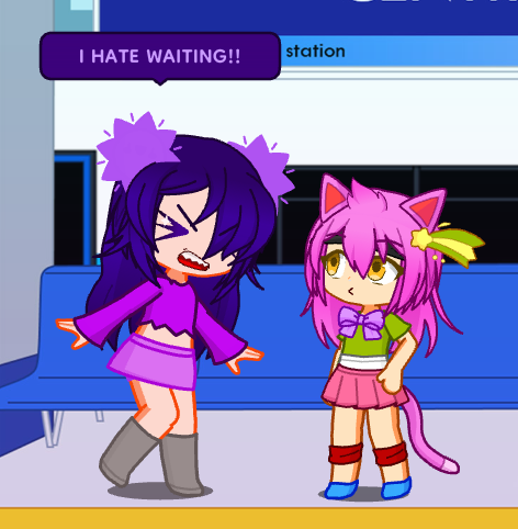 Pansy and Sam at a train station