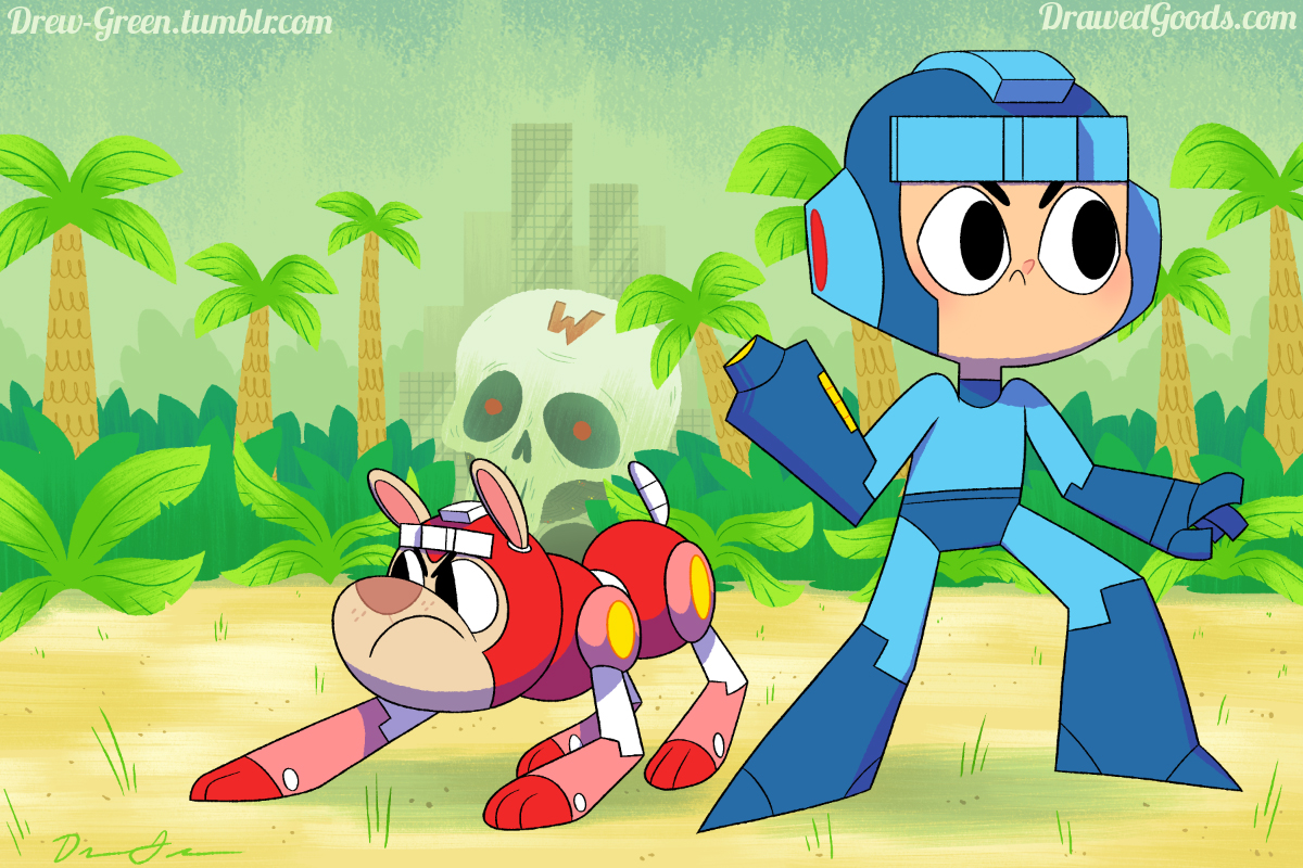 Mega Man and Rush by DrewGreen