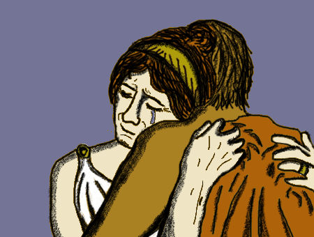 Hera crying in Hephaestus arms.