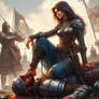 The soldier woman sits on the enemy she defeated#4