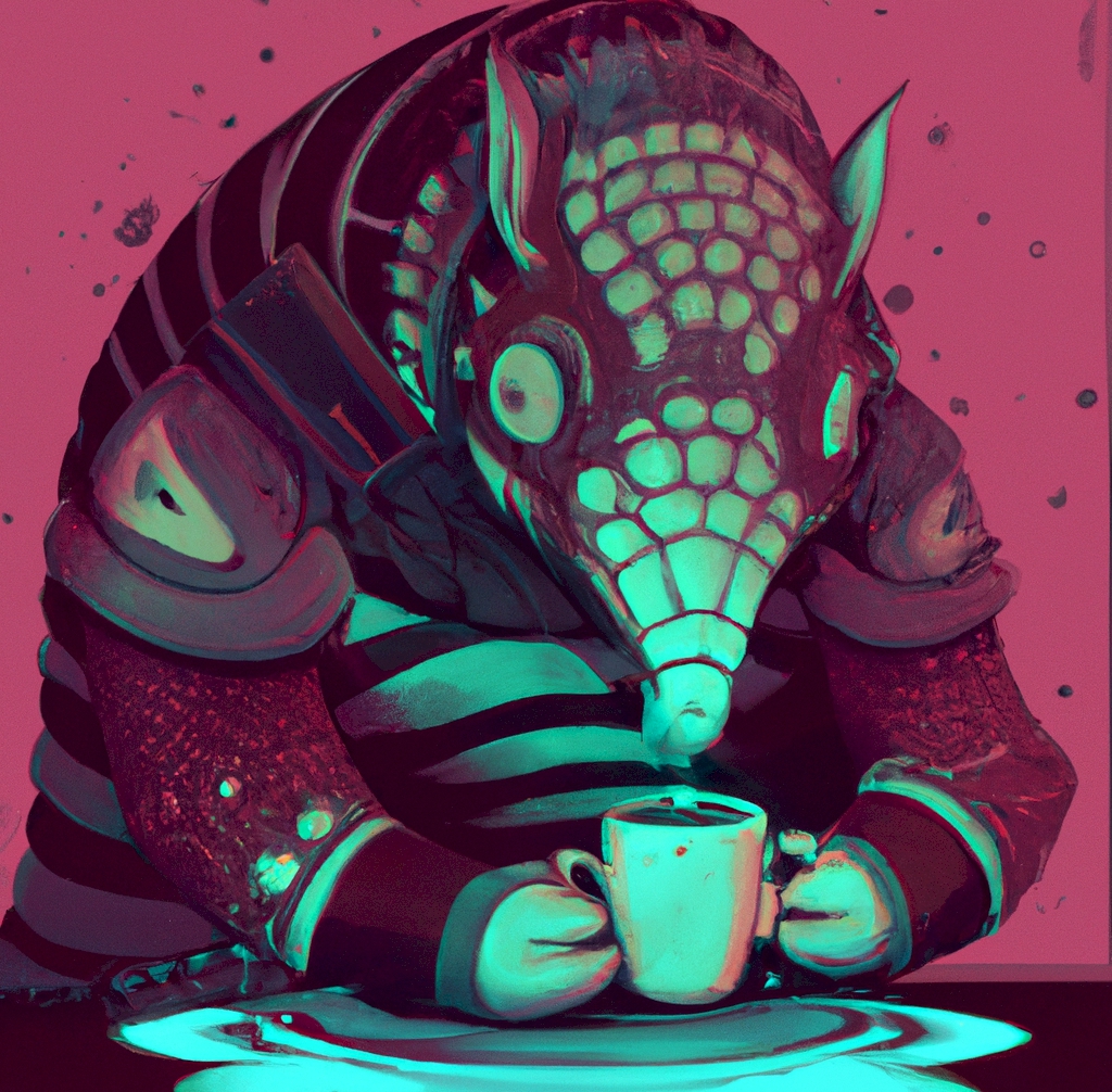 Blade Runner Pangolin drinking coffee.
