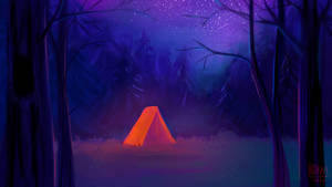 starry blue and orange tent