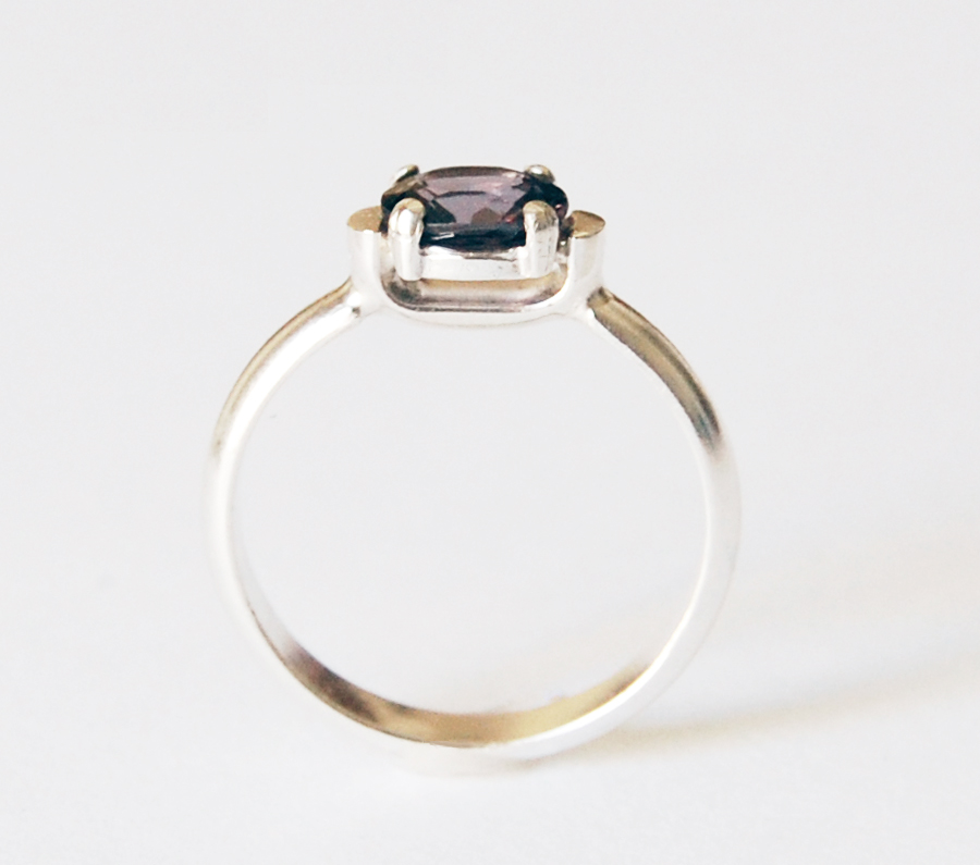 Silver Spinel Ring with Purple Oval Spinel