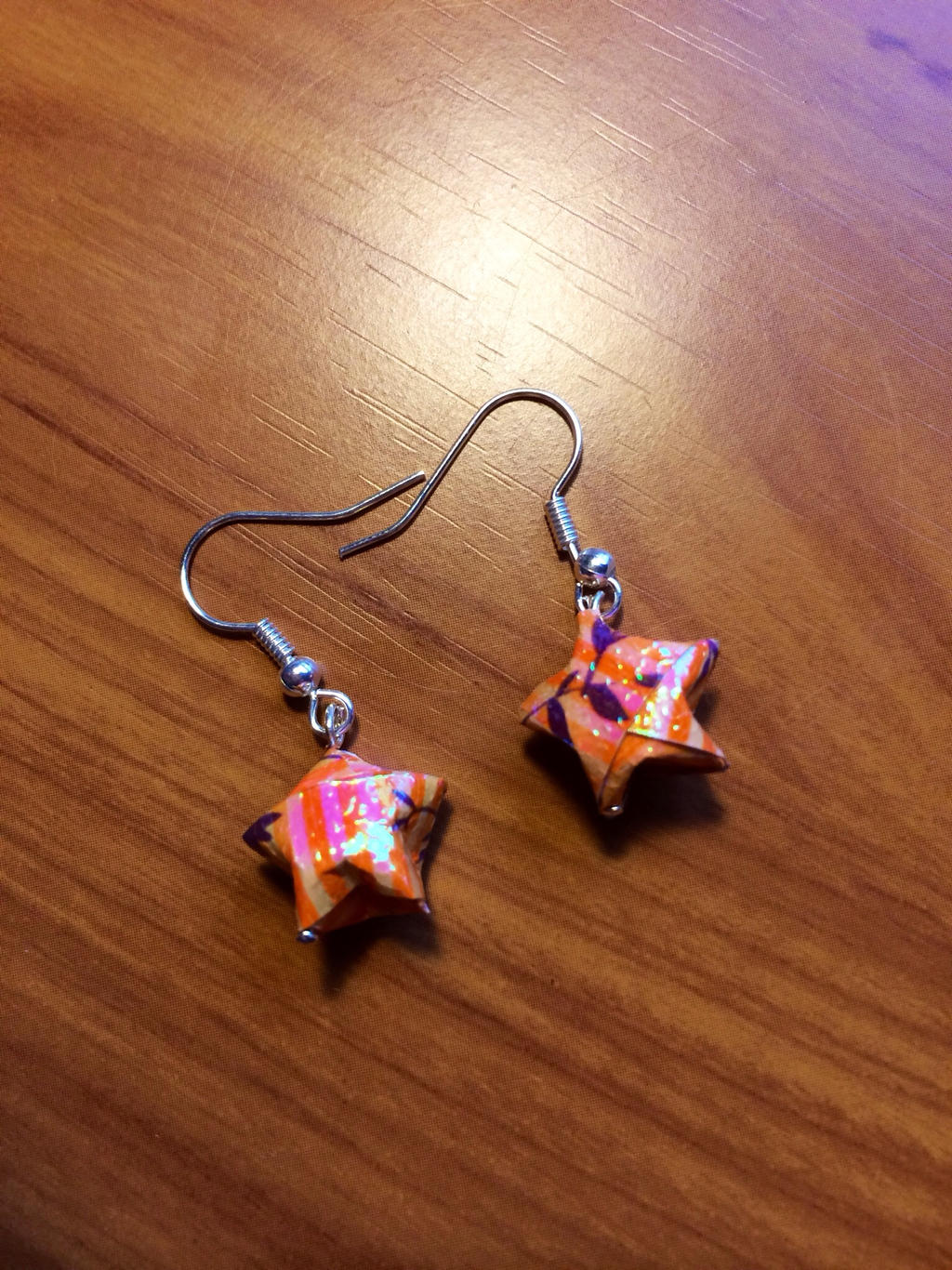 Orange star Origami earrings