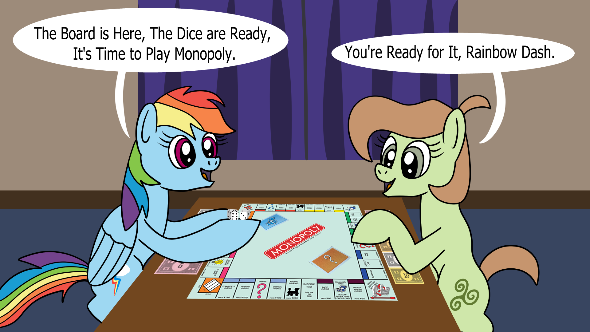 The Ponies Playing a Game of Monopoly - commission