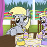 Derpy and Dinky painting Easter eggs - commission