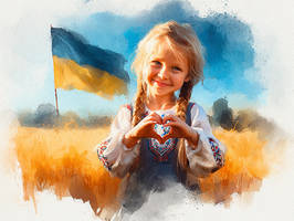 Ukrainian girl sending peace and love painting