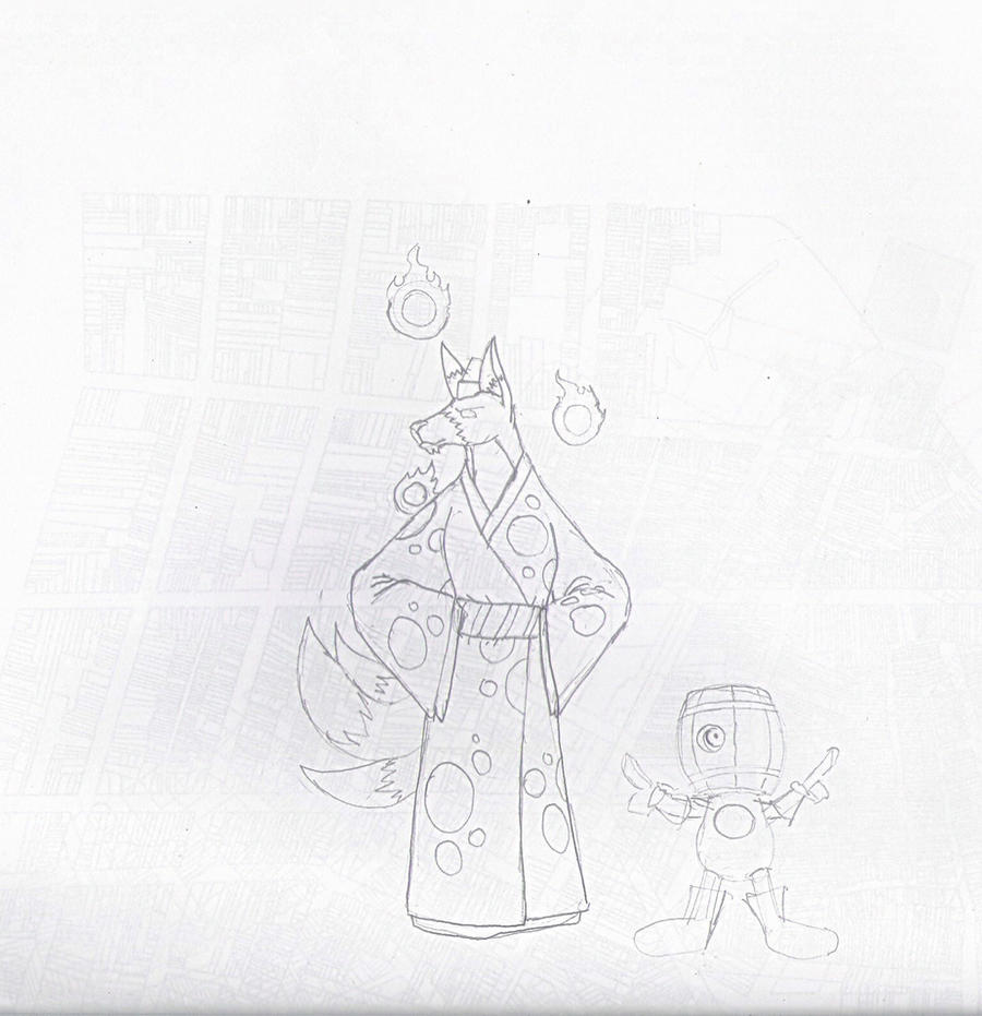 Sketch of a Fox-person and... something
