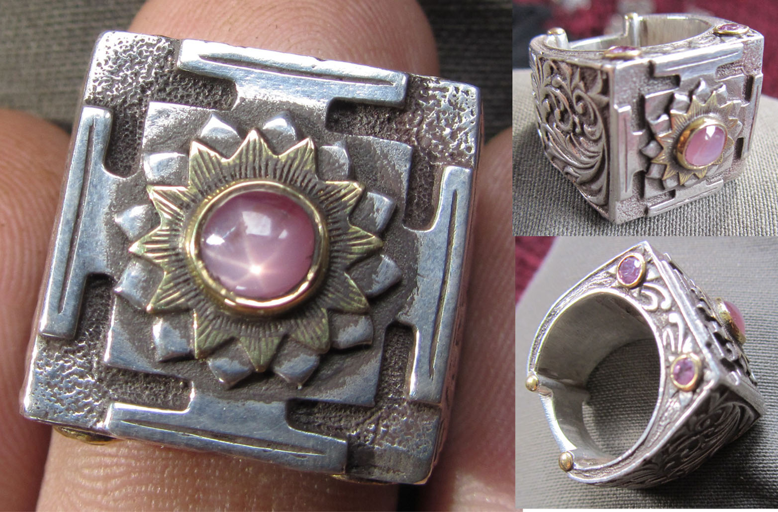 pink star sapphire mandala ring