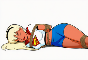 Super Girl bound and tied while KO'd
