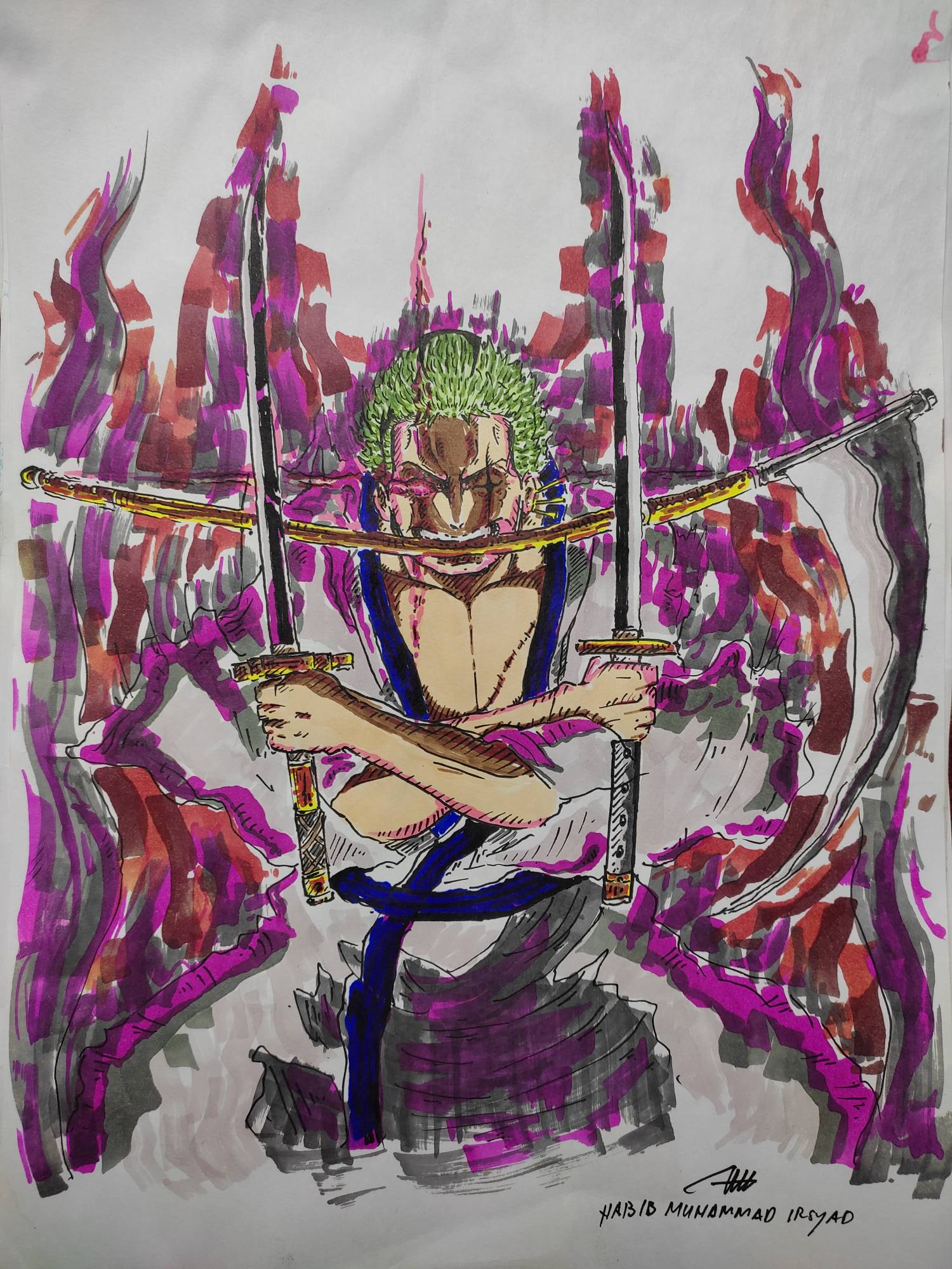 Isma 💯 on X: Santoryu Ougi! Rengoku Onigiri!! Una comisión de Roronoa  Zoro (Zorojuro) de One Piece. Me costó bastante hacerlo ¡Espero que os  guste! ❤️💯 #ONEPIECE #ロジャー #光月おでん #ワンピース  /