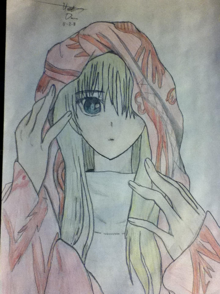 a pencil sketch of an anime girl wearing a hoodie,, Stable Diffusion