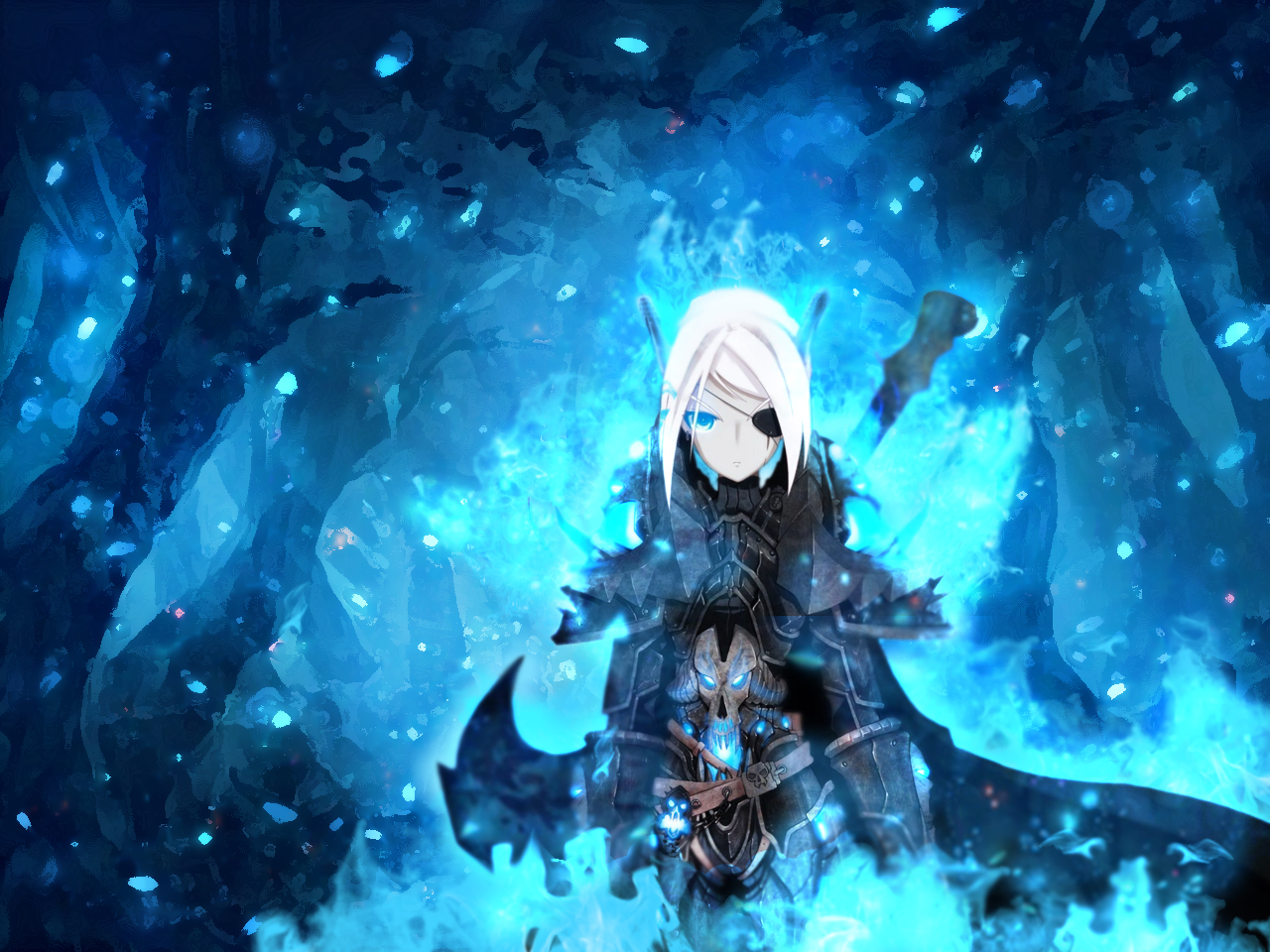 Blue Flames Dark knight Girl Anime Wallpaper