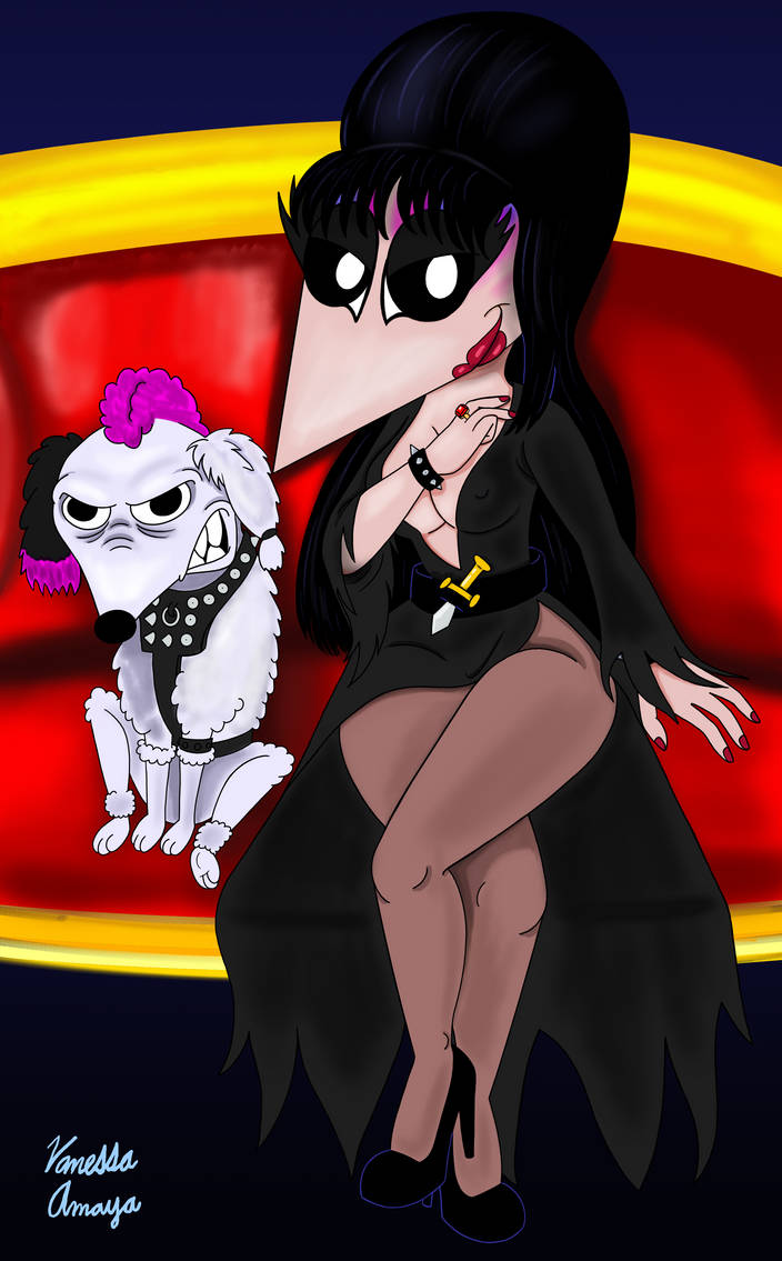 Elvira and her dog Gonk