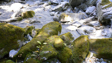 cliff-river-side sand-rocks-moss