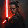 Rey with Kylo's Lightsaber