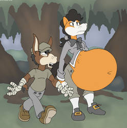 Anthro Montgomery And Spunky. Water Belly Bloat.