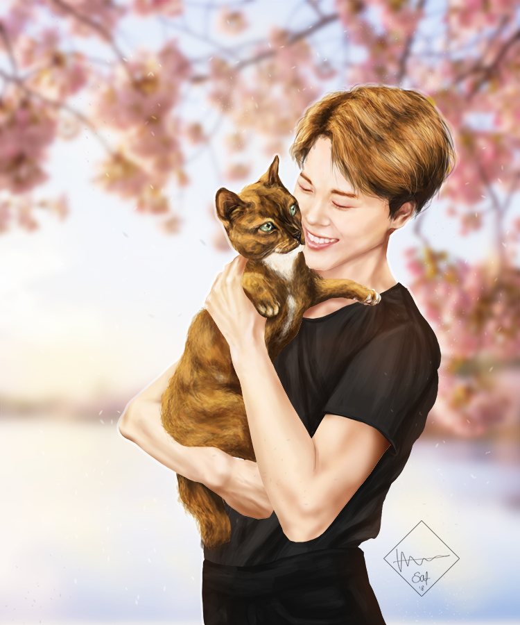 Jimin and a cat by Saferion on DeviantArt