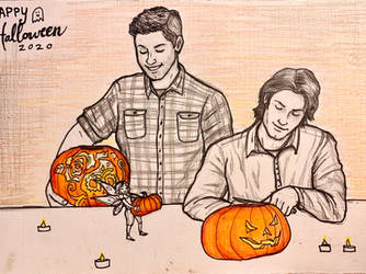 Jon, Sylvia, Cliff carve pumpkins - Halloween2020