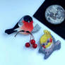 Bullfinch, Moon, Corella [embroidery]