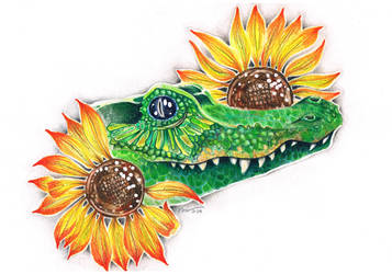 Crocodile in the sunflowers