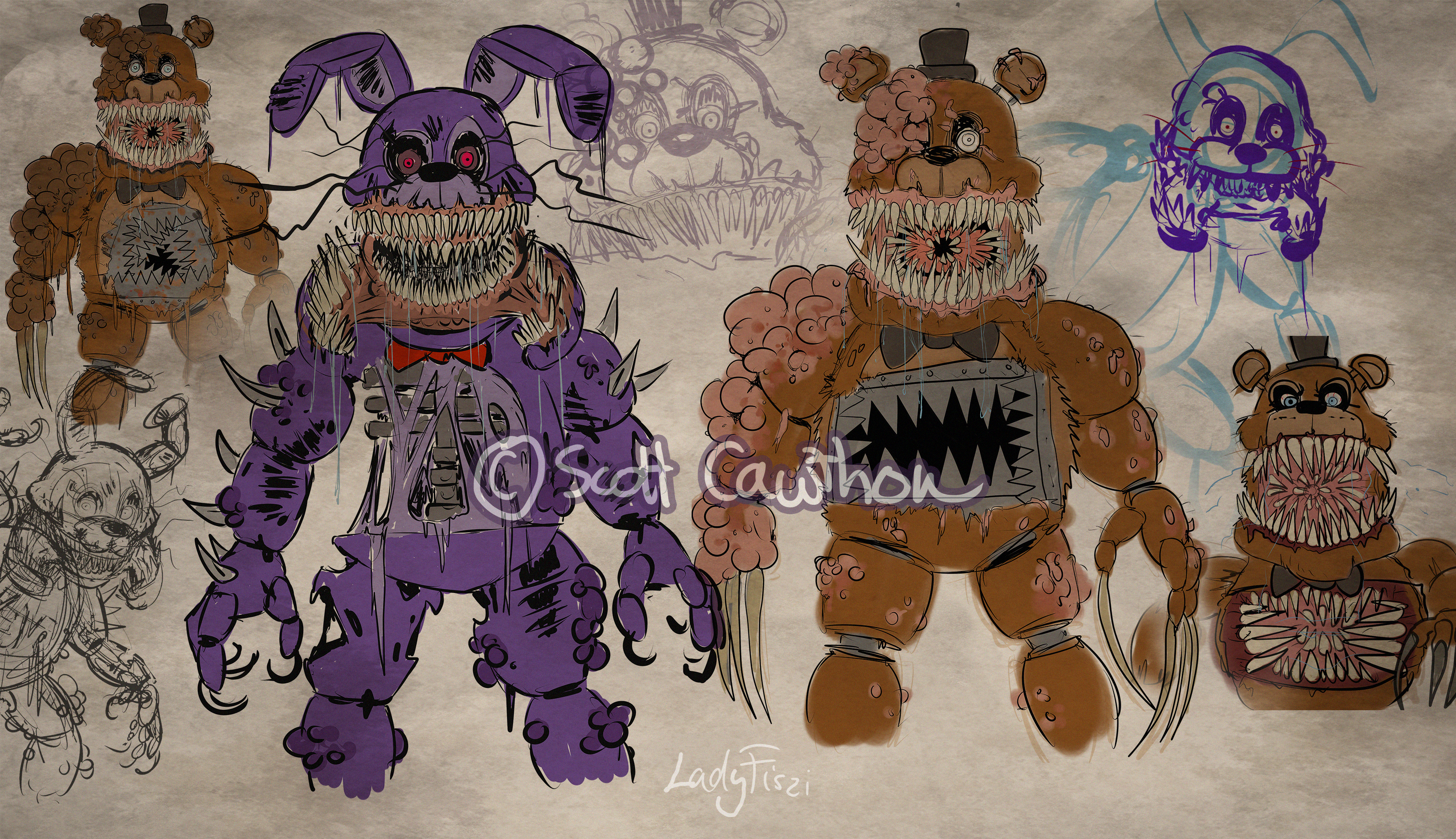 Concept Art For Twisted Freddy And Twisted Bonnie - Molten Freddy Full  Body, HD Png Download - 382x833(#1578657)