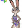 Judy with a fashionable swimsuit