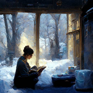 girl reading in cold winter