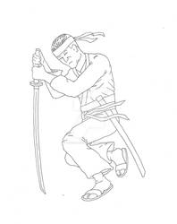 Samurai Kneeling Quick Outline
