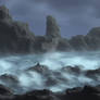 Thunderstorm ocean rocky coast ai-generated