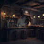 A cozy rustic pub with a wooden bar ai